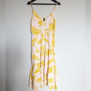 Light pink and yellow tropical leaf print summer dress size XXL